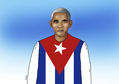 Cartoon: obamacuba (medium) by Lubomir Kotrha tagged usa,embargo,cuba,world,crisis,peace,war