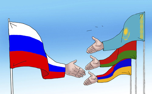 Cartoon: podanie (medium) by Lubomir Kotrha tagged eurasian,economic,union,russia,kazakhstan,belarus,armenia,kyrgyzstan,european,world