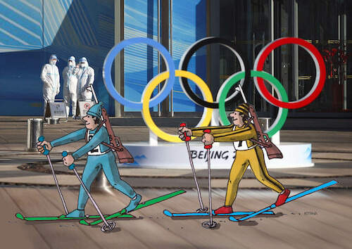 Cartoon: snezenie2 (medium) by Lubomir Kotrha tagged winter,olympic,games,2022,china,peking,winter,olympic,games,2022,china,peking