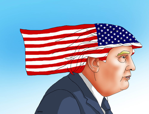 Cartoon: trumphairflag (medium) by Lubomir Kotrha tagged hillary,clinton,donald,trump,usa,elections