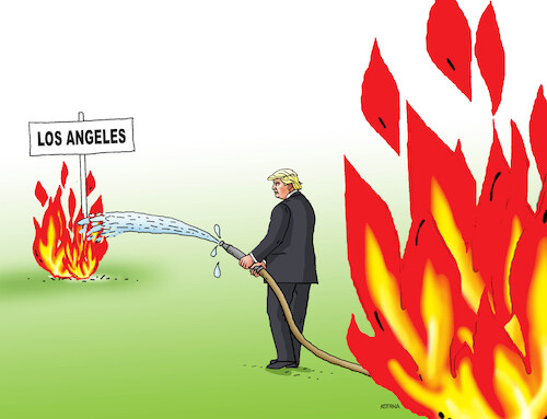 Cartoon: trumpos (medium) by Lubomir Kotrha tagged usa,los,angeles,protests,riots,trump,national,guard,usa,los,angeles,protests,riots,trump,national,guard