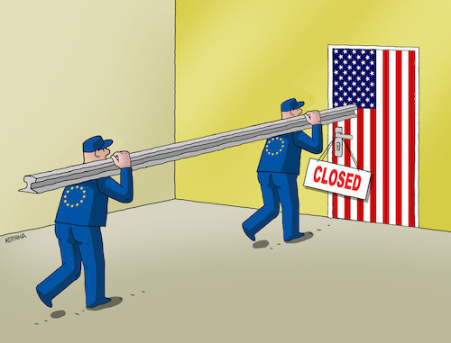 Cartoon: usaclosed18 (medium) by Lubomir Kotrha tagged usa,europe,world,trade,war,clo,zoll,douanne