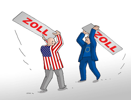 Cartoon: usaeuzoll (medium) by Lubomir Kotrha tagged usa,europe,world,trade,war,clo,zoll,douanne