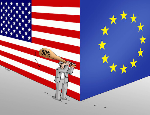Cartoon: usakyj (medium) by Lubomir Kotrha tagged usa,eu,dollar,euro,import,export,tariffs,usa,eu,dollar,euro,import,export,tariffs