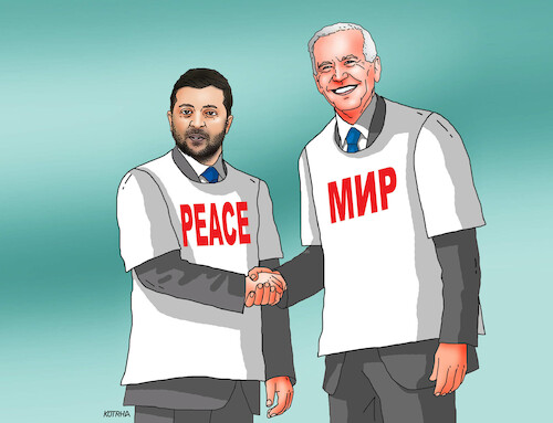Cartoon: uspeace22 (medium) by Lubomir Kotrha tagged usa,ukraine,biden,zelensky,war,peace,usa,ukraine,biden,zelensky,war,peace