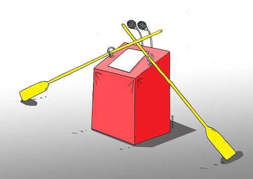 Cartoon: veslotrib-far (medium) by Lubomir Kotrha tagged politicians,speakers,and,speeches,promises,tribunes,microphones,politicians,speakers,and,speeches,promises,tribunes,microphones