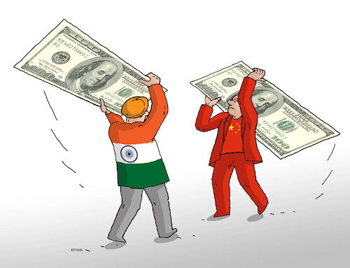 Cartoon: China versus India (medium) by Lubomir Kotrha tagged china,versus,india,china,versus,india