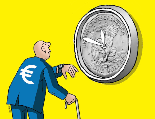 Cartoon: dollar vs euro (medium) by Lubomir Kotrha tagged dollar,vs,euro,dollar,vs,euro