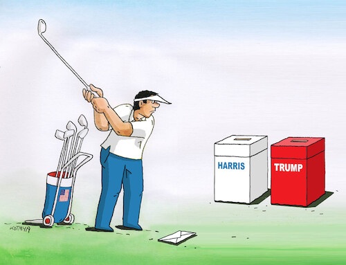 Cartoon: usa elections trump harris (medium) by Lubomir Kotrha tagged usa,elections,trump,harris,usa,elections,trump,harris