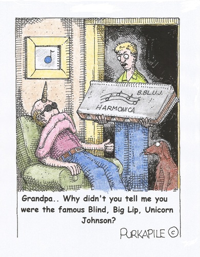 Cartoon: Harmonica man (medium) by armadillo tagged blind,harmonica,lips,unicorn