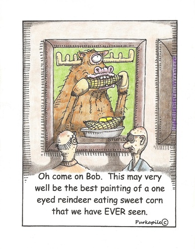 Cartoon: Reindeer eating sweetcorn (medium) by armadillo tagged men,painting,corn,sweet,reindeer