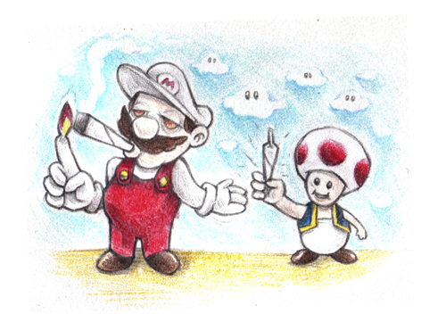 Cartoon: Mario and Toad (medium) by Trippy Toons tagged super,mario,toad,trippy,marihu,weed,cannabis,stoner,kiffer,ganja,video,game