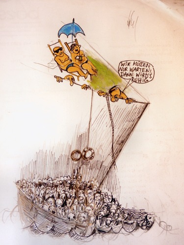 Cartoon: Abwarten - dann wird es ruhiger (medium) by Steffi und Siggi tagged flüchtlinge,immigration,meer,sterben,tod