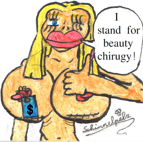 Cartoon: Mascot For Beauty Operation (medium) by Schimmelpelz-pilz tagged beauty,ideal,idol,surgery,operation,blonde,giant,lips,tits,breasts,silicon,artificial,buyable,buy,buying,money,superficial