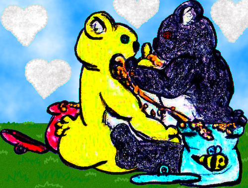 Cartoon: Teddy Love (medium) by Schimmelpelz-pilz tagged love,lovers,liebe,liebhaber,teddy,bär,bear,bears,teddybär,teddybären,bären,honig,honey,feeding,füttern,wolken,clouds,heart,hearts,herz,herzen,himmel,sky,grass,gras,wiese,pot,topf,plüschtier,plüschtiere,plushy,plushies