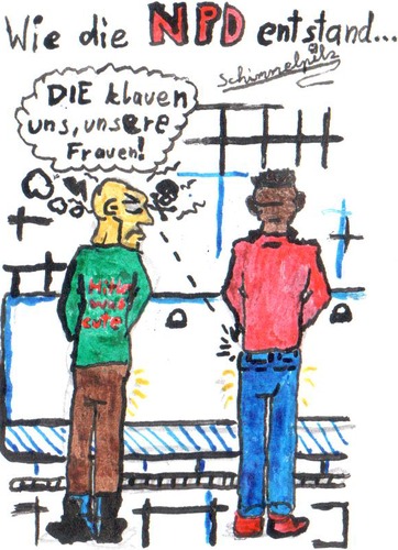 Cartoon: Wie die NPD entstand... (medium) by Schimmelpelz-pilz tagged npd,nazi,nazis,rechte,rechts,fremdenhass,fremdenfeindlichkeit,rechtsradikal,skinhead,toilette,urinal,penisneid,sigmund,freud,eifersucht,hass,stereotyp,stereotypen,klo,pissen,pinkeln,ausländer