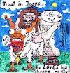 Cartoon: Trust In Jesus - Vertraue Jesus (small) by Schimmelpelz-pilz tagged jesus,christ,christus,christen,christs,sheep,schaf,hirte,schäfer,glaube,religion,sandalen,kutte,kruzifix,kreuz,god,cruxifix,sandal,sandals