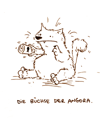 Cartoon: Die Büchse der Angora (medium) by puvo tagged angora,katze,cat,pandora,büchse,box,fish,fisch,dose