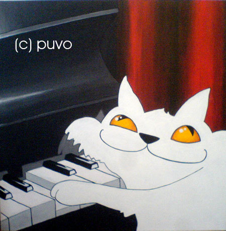 Cartoon: Katzenmusik f. Fortgeschrittene (medium) by puvo tagged katze,piano,musik,music,cat,klavier