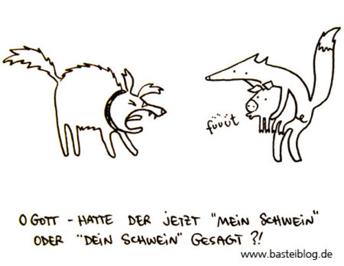 Cartoon: Schwein pfeift. (medium) by puvo tagged dog,hund,fox,fuchs,whistle,pfeifen,pig,schwein