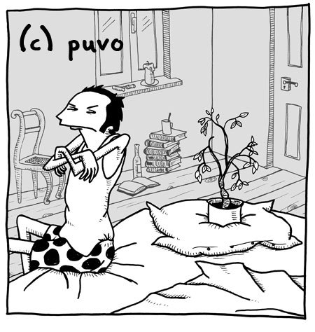 Cartoon: Wo warst Du die ganze Nacht!? (medium) by puvo tagged pflanze,plant,night,nacht,junge,boy,liebe,love,hate,hass