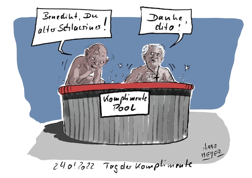 Cartoon: 24.01.2022 Tag der Komplimente (medium) by Jori Niggemeyer tagged heuteistdertagder,komplimente,gollum,pabstbenedikt,ratzinger,kirche,lüge,missbrauch,verschlagenheit,schmierig,falschaussage,kindesmissbrauch,macht,cartoonist,satire,humor,joricartoon,niggemeyer,cartooon,cartoonart,illustration,illustrator,karikatur,cartoondrawing,witzigebilder,cartoon