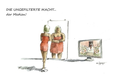Cartoon: Spieglein Spieglein an der Wand (medium) by Jori Niggemeyer tagged spieglein,cartoon,joricartoon,niggemeyer,krank,dünn,weltbild,lügen,karikatur,medien,schlankheitswahn,model
