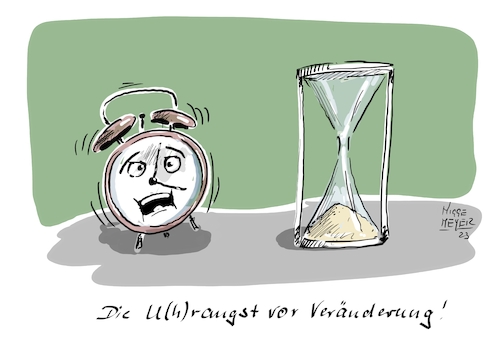 Cartoon: Die U h rangst... (medium) by Jori Niggemeyer tagged zeitumstellung,uhrumstellung,sommerzeit,winterzeit,uhr,sanduhr,wecker,angst,entspannt,zeitumstellung,uhrumstellung,sommerzeit,winterzeit,uhr,sanduhr,wecker,angst,entspannt