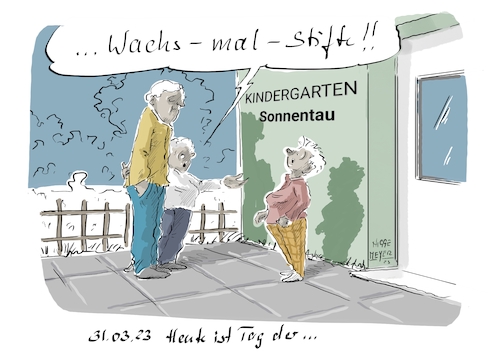 Cartoon: Heute ist Tag der ... (medium) by Jori Niggemeyer tagged tagderwachsmalstifte,wachsmalstifte,wachsen,malen,stifte,zeichnen,kinder,wachstum,entwicklung,chemie,kindergarten,wortspiel,mann,frau,hort,riese,erziehung,tagderwachsmalstifte,wachsmalstifte,wachsen,malen,stifte,zeichnen,kinder,wachstum,entwicklung,chemie,kindergarten,wortspiel,mann,frau,hort,riese,erziehung