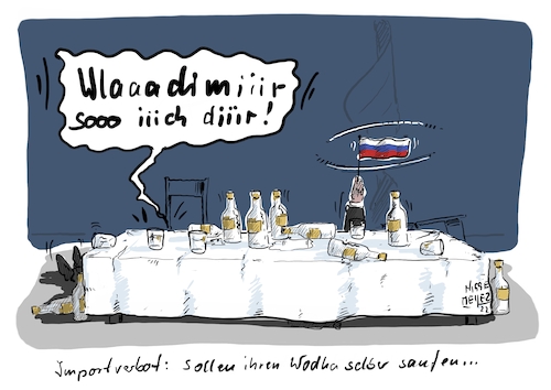 Cartoon: Komasaufen... (medium) by Jori Niggemeyer tagged sanktionen,importverbot,wodka,komasaufen,wladimirputin,lawrow,fckptn,fuckputin,putin,ukrainetoday,ukraine,moskau,kreml,russland,standwithukraine,ukrainewar,humor,joricartoon,niggemeyer,cartooon,cartoonart,illustration,illustrator,karikatur,satire,cartoondrawing,cartoon,sanktionen,importverbot,wodka,komasaufen,wladimirputin,lawrow,fckptn,fuckputin,putin,ukrainetoday,ukraine,moskau,kreml,russland,standwithukraine,ukrainewar,humor,joricartoon,niggemeyer,tisch,tafel,gelage