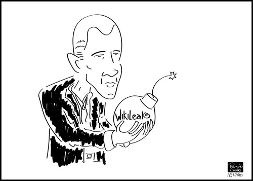 Cartoon: Wikileaks (medium) by PameloCriollo tagged wikileaks,obama,usa