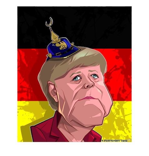 Cartoon: Angela Merkel (medium) by FARTOON NETWORK tagged angela,merkel,chancellor,germany,refugee,elections,caricature,cartoon,immigration