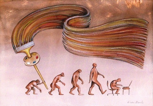 Cartoon: art (medium) by Riina Maido tagged art,evolution,brush,painting,flag