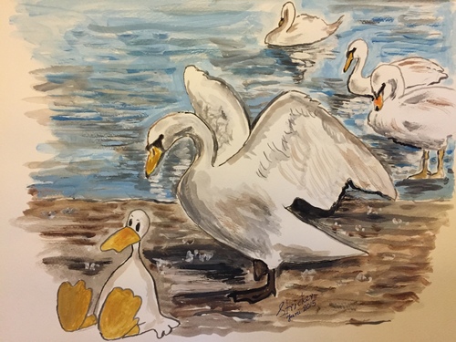 Cartoon: Kartoon Duck mit Schwänen (medium) by CatPal tagged aquarell,drawing