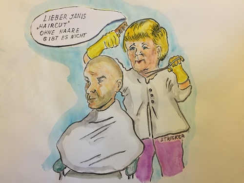 Cartoon: Varoufakis Haircut (medium) by CatPal tagged griechenlands,schulden