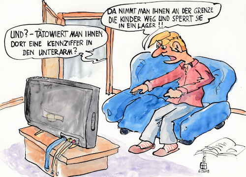 Cartoon: Kindertrennung a la Trump (medium) by thomasH tagged trump,usa,südgrenze,flüchtlinge,familien,mexiko,kinderlager,folter