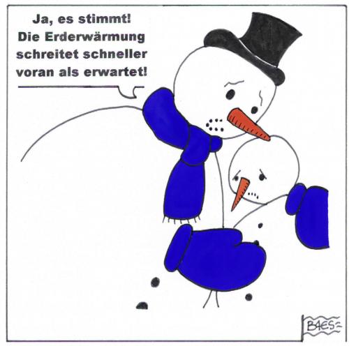 Cartoon: Aussterbende Männer (medium) by BAES tagged schneemann,schnee,erwärmung,globale,schmelzen,gletscher,eis,klima,umwelt,natur,klimawandel,treibhauseffekt