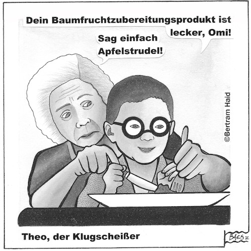 Cartoon: Der Klugscheißer (medium) by BAES tagged kinder,klug,erziehung,großeltern,essen,oma,streber,dessert,nachspeise,wunderkind,intelligent,kinder,klug,erziehung,großeltern,essen,oma,streber,dessert,nachspeise,wunderkind,intelligent