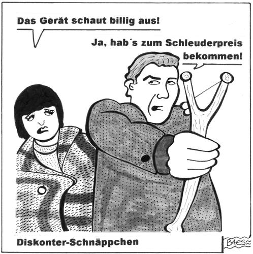 Cartoon: Diskonter-Schnäppchen (medium) by BAES tagged diskonter,discounter,sparen,schnäppchen,billig,steinschleuder,diskonter,discounter,sparen,schnäppchen,billig,steinschleuder,kaufen,handel,verkauf,shoppen