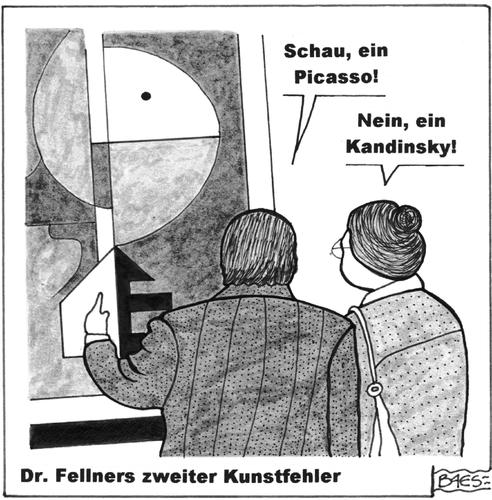 Cartoon: Dr. Fellners zweiter Kunstfehler (medium) by BAES tagged mann,frau,paar,museum,galerei,doktor,arzt,kunst,kultur,kunstfehler,wessily,kandinsky,pablo,picasso,bild,maler,gemälde,museum,galerei,doktor,arzt,kunst,kultur,kunstfehler,kandinsky,picasso