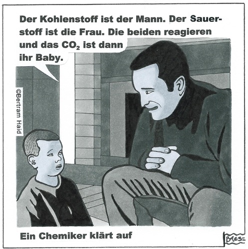 Cartoon: Ein Chemiker klärt auf (medium) by BAES tagged mann,kind,wasserstoff,kohlenstoff,chemie,gespräch,aufklärung,liebe,sohn,vater,vater,sohn,liebe,sex,aufklärung,gespräch,chemie,kohlenstoff,wasserstoff,kind,mann