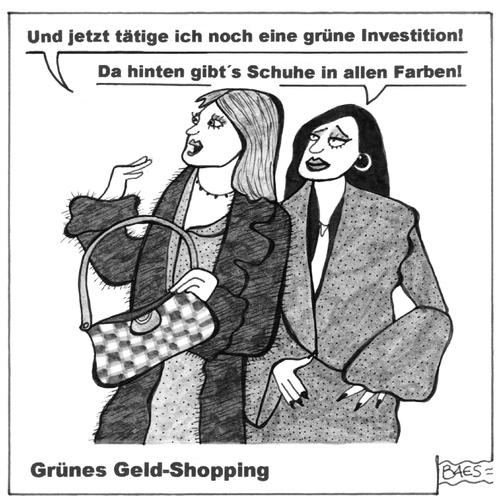 Cartoon: Grünes Geld Shopping (medium) by BAES tagged grün,schuhe,geld,bio,umwelt,öko,frauen,shopping,konsum,freundinnen,investieren,grün,schuhe,geld,bio,umwelt,öko,frauen,shopping,konsum,freundinnen,investieren