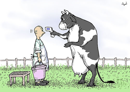 Cartoon: Coronavirus (medium) by ombaddi tagged cow