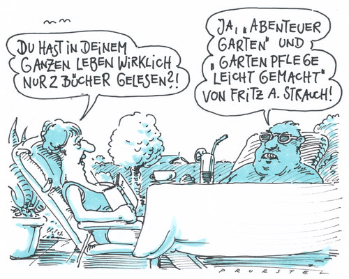 Cartoon: 2 bücher (medium) by Andreas Prüstel tagged lesen,bücher,garten,gartenpflege,abenteuer,freizeit,lesen,bücher,garten,gartenpflege,abenteuer,freizeit,literatur