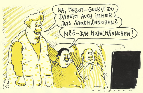 Cartoon: abendgruß (medium) by Andreas Prüstel tagged tv,sandmännchen,muslime,sandmännchen,muslime,tv