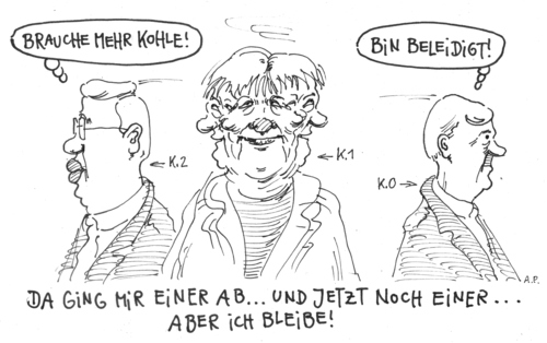 Cartoon: abgänge (medium) by Andreas Prüstel tagged rücktritte,bundespräsidentköhler,koch,merkel,rücktritt,bundespräsident,horst köhler,angela merkel,roland koch,horst,köhler,angela,merkel,roland,koch