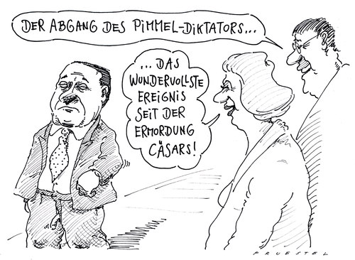 Cartoon: abgang berlusconi (medium) by Andreas Prüstel tagged berlusconi,italien,diktator,bungabunga,abgang,berlusconi,italien,diktator,bunga bunga,abgang,bunga