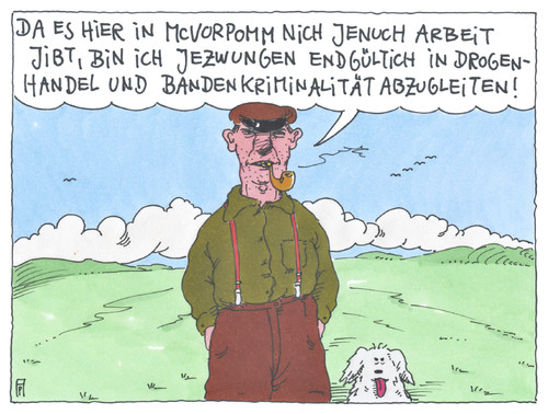 Cartoon: abgleitung (medium) by Andreas Prüstel tagged mecklenburg,vorpommern,entvölkerung,arbeitslosigkeit,drogenhandel,bandenkriminalität,cartoon,karikatur,andreas,pruestel,mecklenburg,vorpommern,entvölkerung,arbeitslosigkeit,drogenhandel,bandenkriminalität,cartoon,karikatur,andreas,pruestel