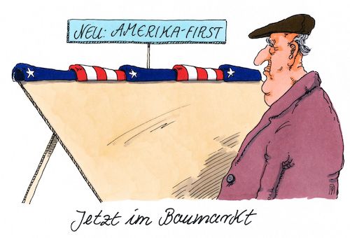 Cartoon: amerika first (medium) by Andreas Prüstel tagged usa,trump,protektionismus,dachfirst,baumarkt,cartoon,karikatur,andreas,pruestel,usa,trump,protektionismus,dachfirst,baumarkt,cartoon,karikatur,andreas,pruestel