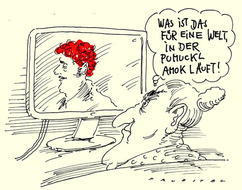 Cartoon: amokwelt (medium) by Andreas Prüstel tagged amok,amoklauf,usa,batmanfilmpremiere,jamesholmes,pumuckl